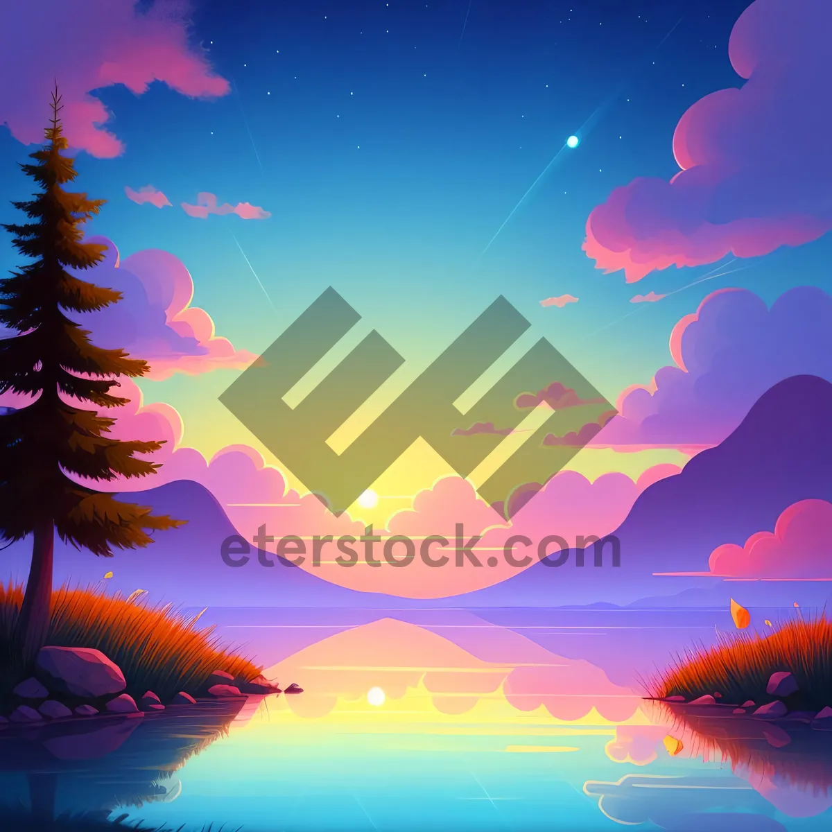 Picture of Artistic Winter Tree with Star Snowflake Decoration