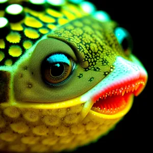 Vibrant Underwater Reptile Eye: Green Lizard in Tropical Water