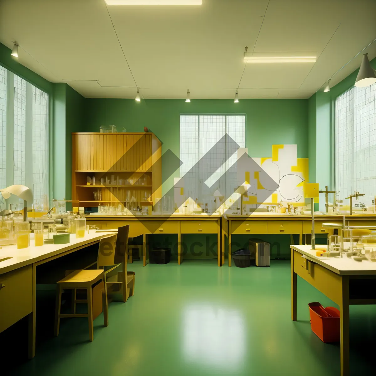 Picture of Modern luxury restaurant interior with wood furniture.