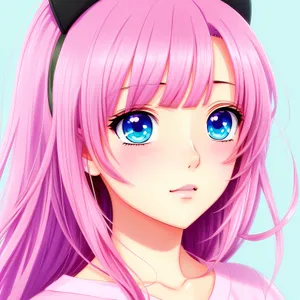 Cute Cartoon Face with Stylish Hair and Makeup