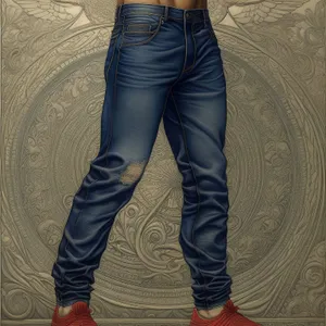 Fashionable male model posing in studio wearing denim jeans.