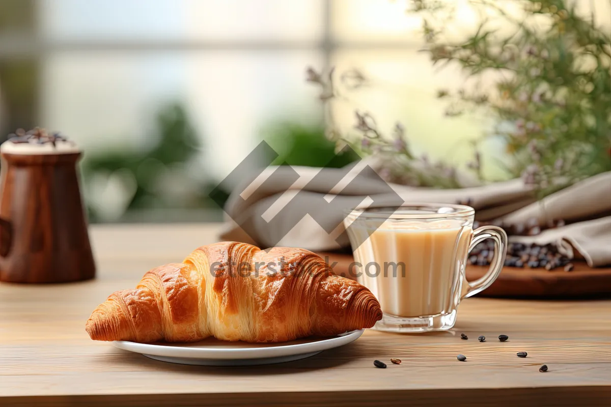 Picture of Delicious breakfast spread on table with coffee cup