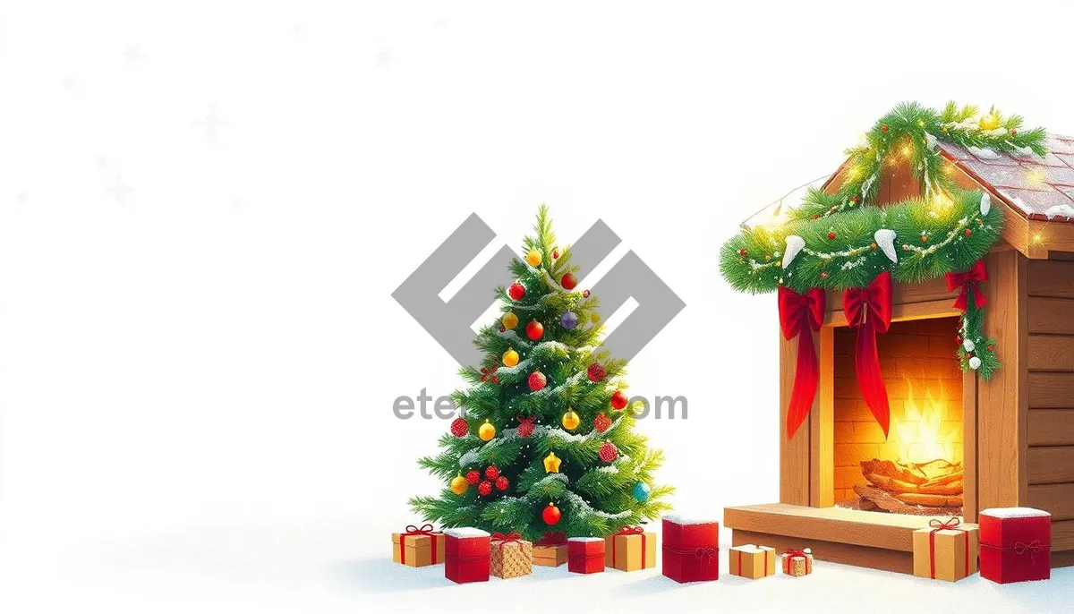 Picture of Festive Evergreen Branch with Ornament and Gold Ribbon