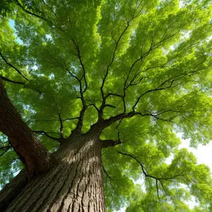 Sunlit Elm Tree in Lush Forest