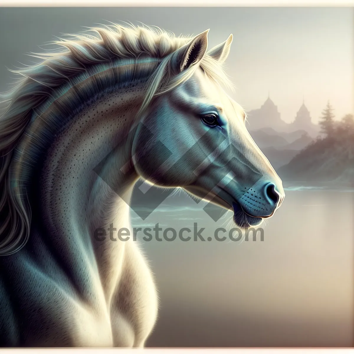 Picture of Graceful Stallion with Hunting Hound in Pastoral Ranch