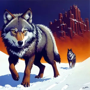Winter Wolf in Snowy Mountain Landscape