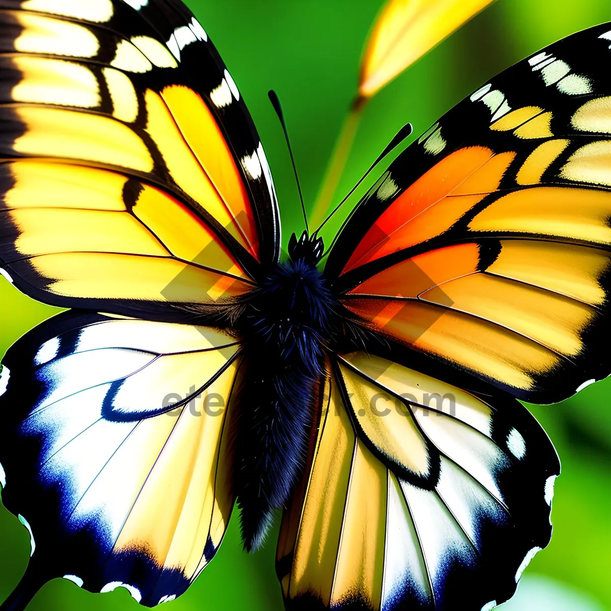 Picture of Vibrant Monarch Butterfly and Viola Flower Dance