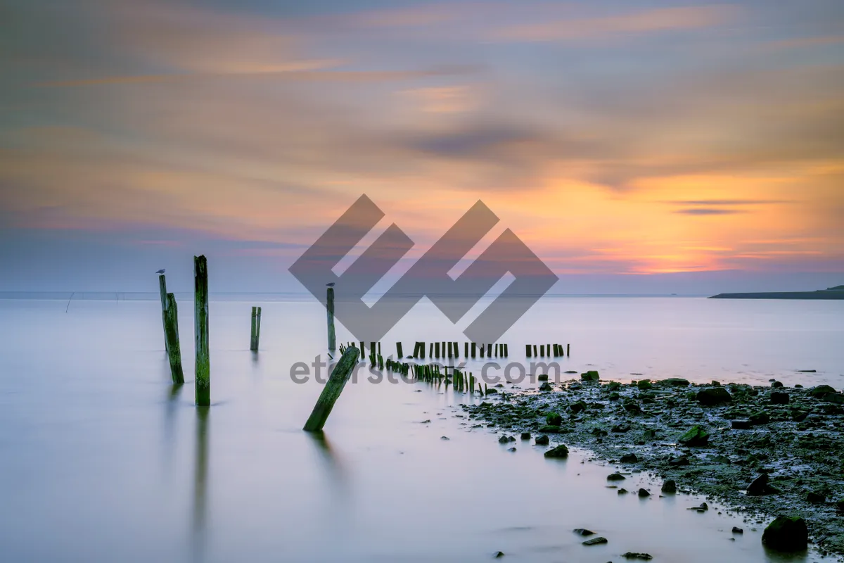 Picture of Tranquil Sunset over the Ocean at the Pier