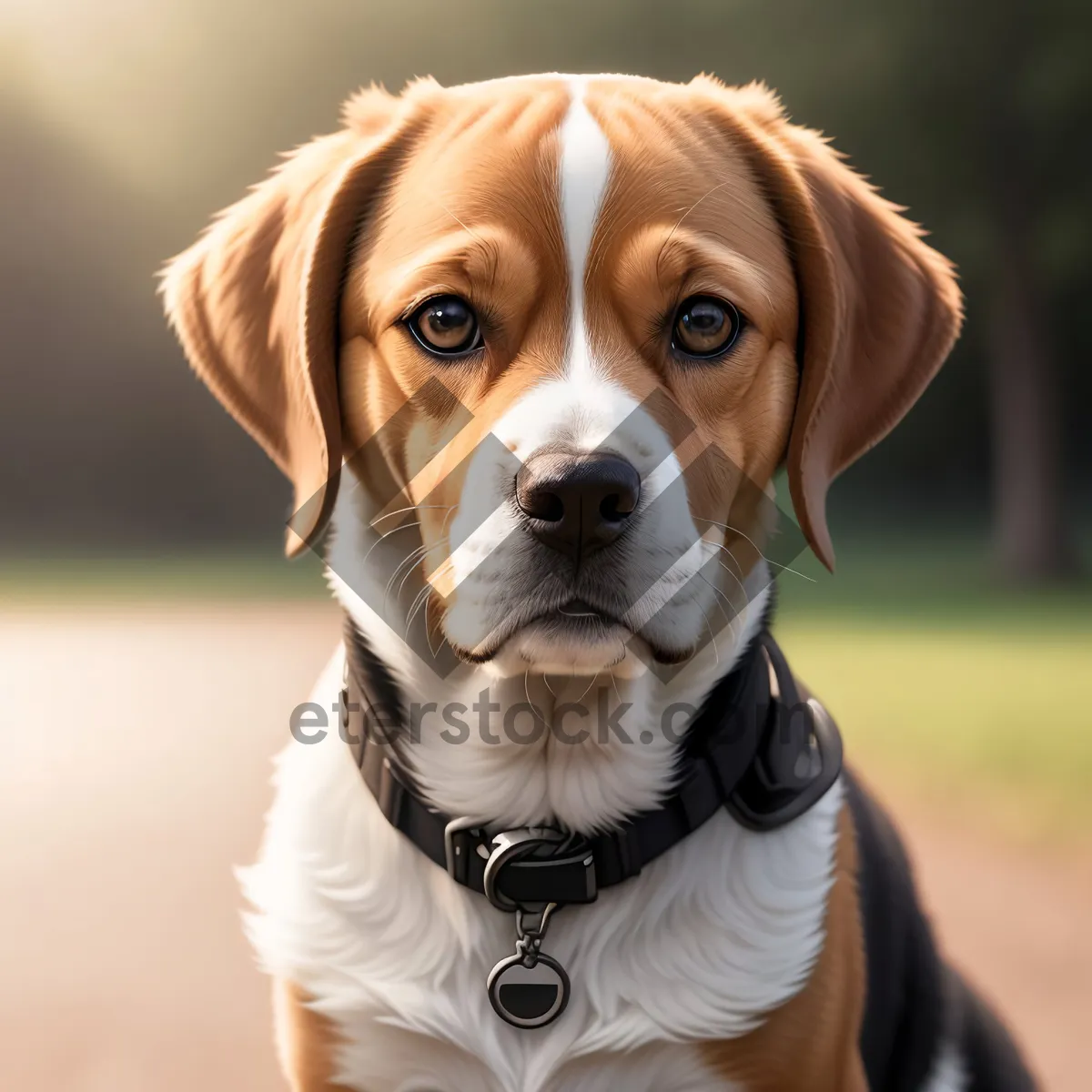 Picture of Adorable brown retriever puppy with collar sitting cutely