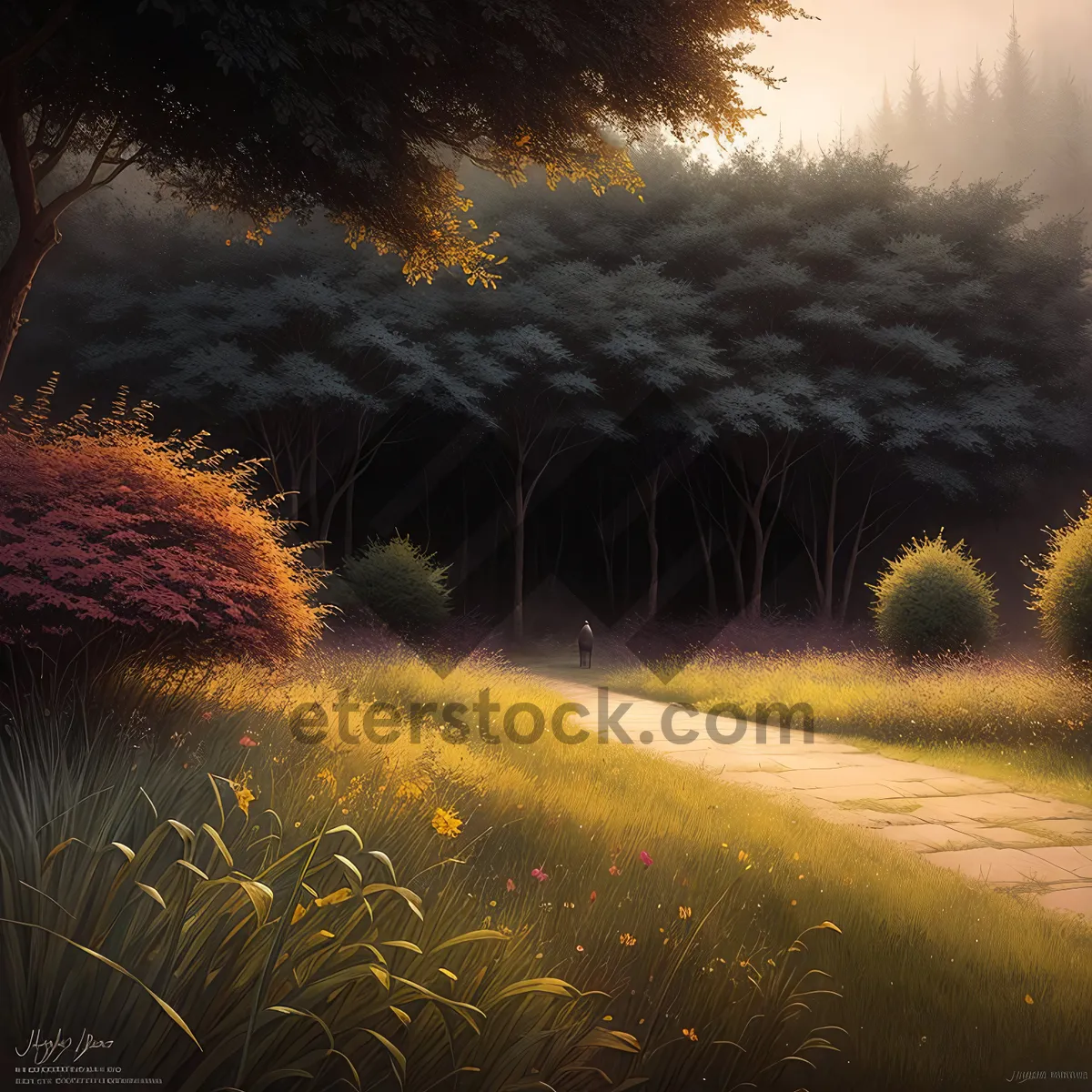 Picture of Serene Sunset Over Countryside Meadow