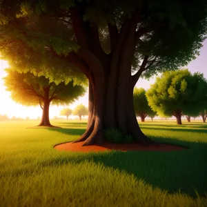 Idyllic Oak Tree in Vibrant Meadow