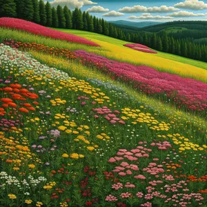 Vibrant Tulips in Colorful Meadow"
"Sunflowers Blooming in Sunny Field"
"Lush Wildflowers Painting the Countryside"
"Serene Landscape with Blossoming Field"
"Tranquil Garden with Yellow Tulips and Green Grass