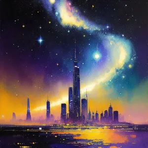 Starry Night Sky Over Glowing City