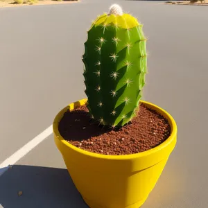 Fresh Cactus Plant in Decorative Pot with Frozen Fruit