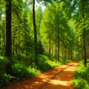 Serene Path through Sunlit Woods