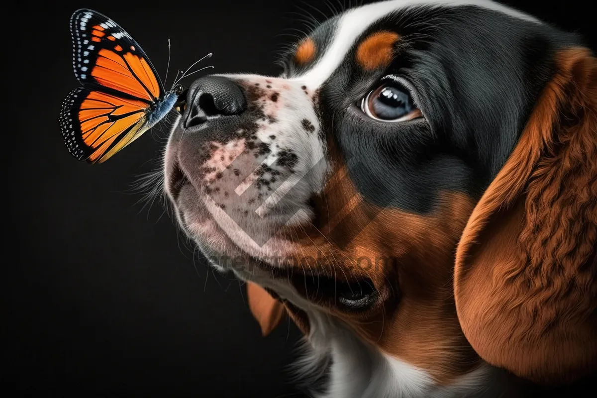 Picture of Swiss Mountain Dog Puppy Sitting in Studio Portrait