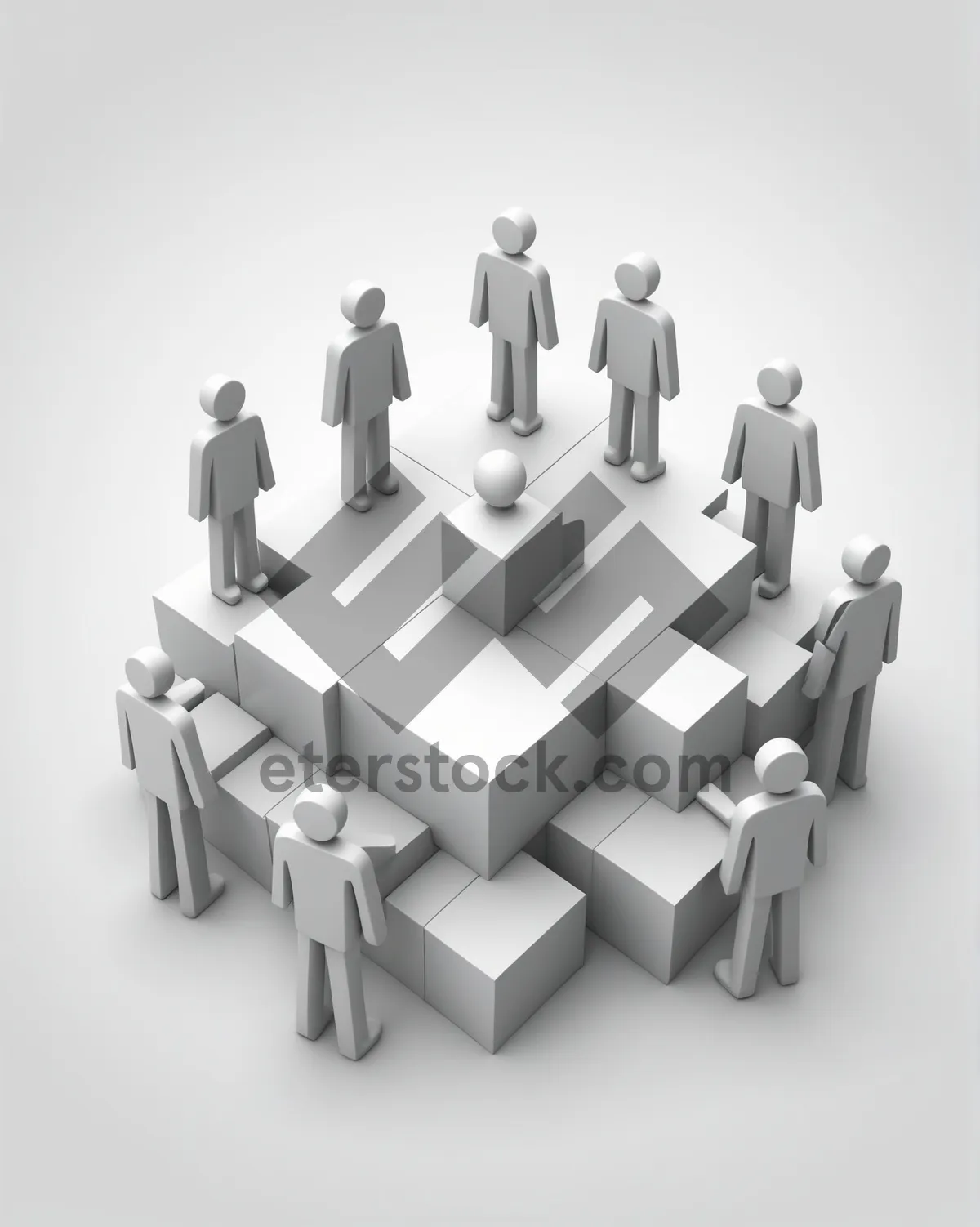 Picture of 3D business team of five in a crowd