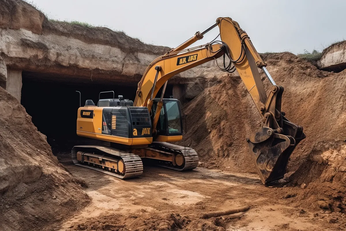 Picture of Yellow Excavator on Construction Site Digging Earth