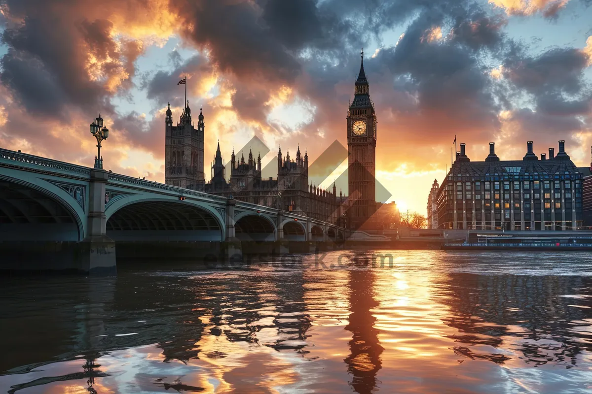 Picture of Famous London Bridge at Night with Reflection in River