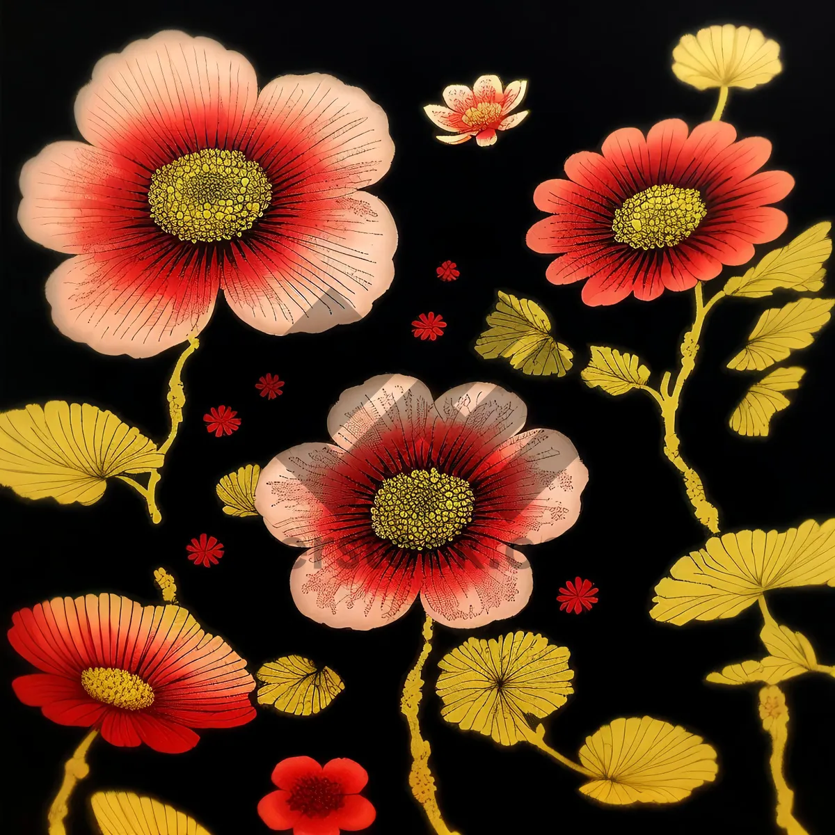 Picture of Colorful Floral Pattern with Daisy and Sunflower Blooms