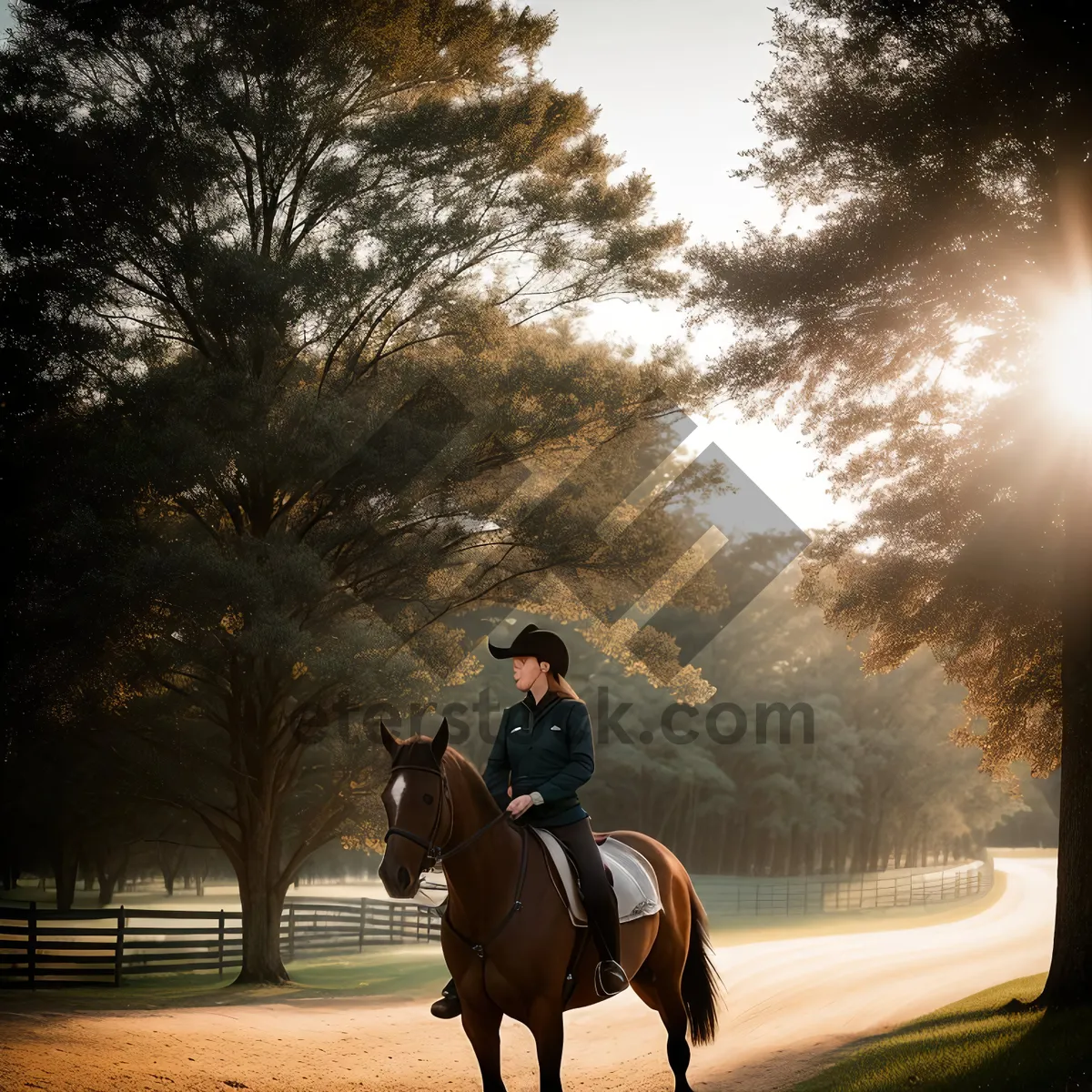 Picture of Graceful Equestrian Saddle on Majestic Stallion amidst Lush Greenery