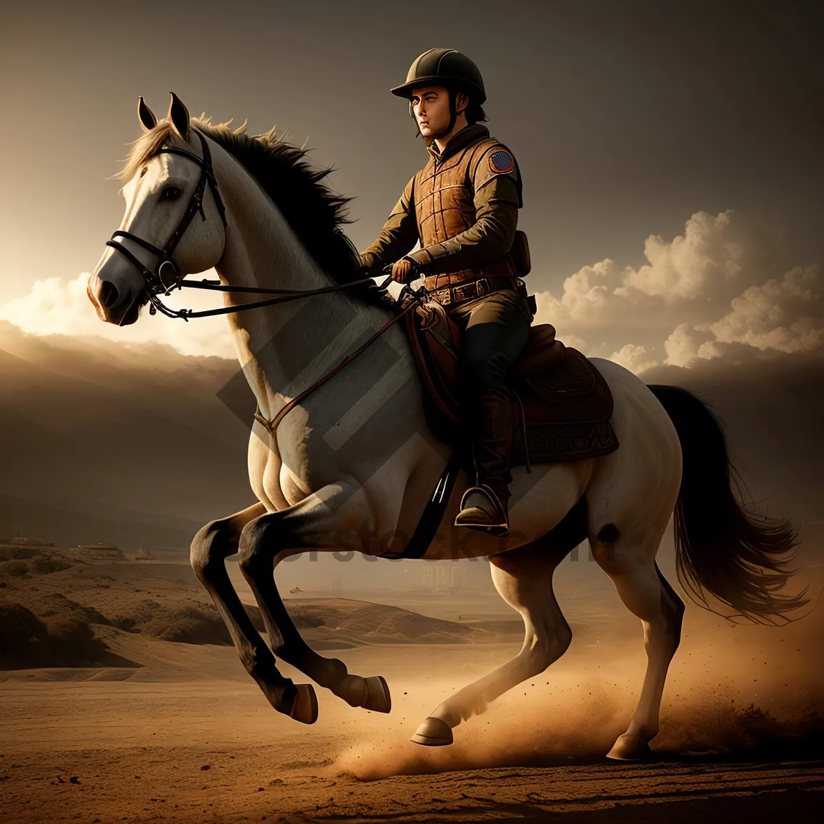 Picture of Silhouette of Stallion on Beach during Sunset