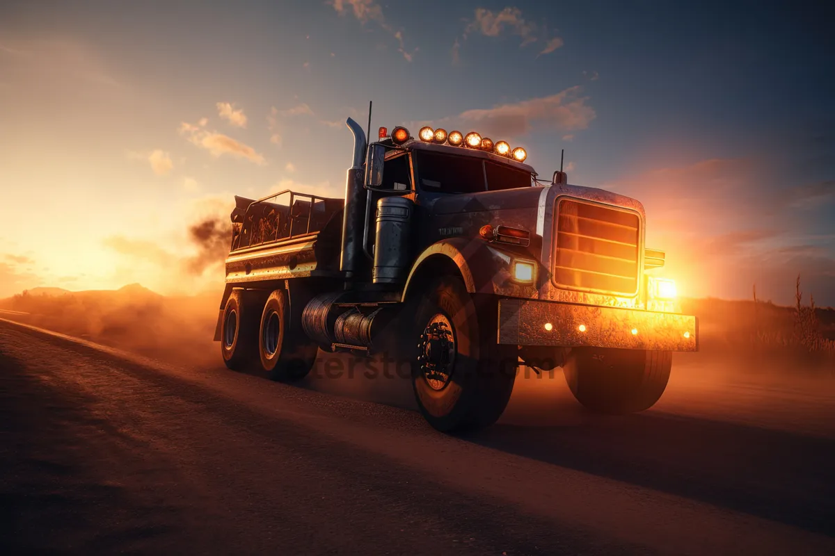 Picture of Commercial truck driving on highway under blue sky