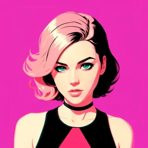 Attractive Lady with Stylish Haircut in Fashionable Cartoon Portrait