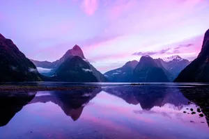 Snowy Sunset Over National Park Mountain Range.