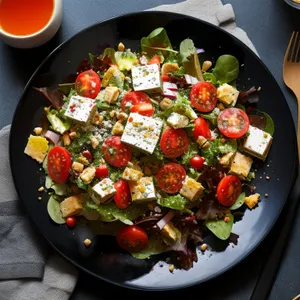 Tasty Vegetable Salad with Cheese and Sauce