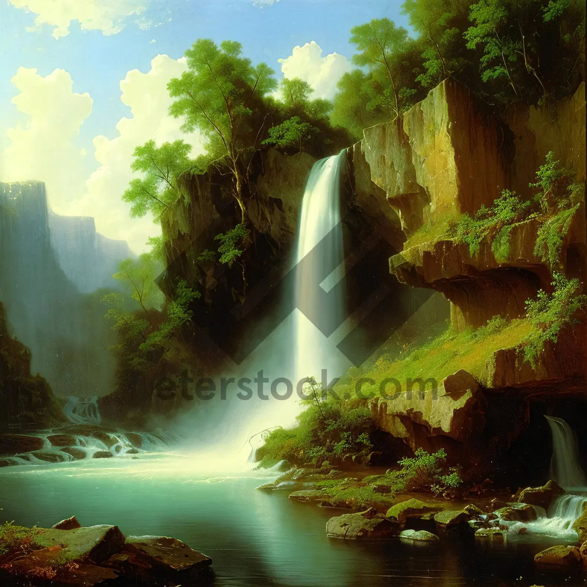 Picture of Serene Wild River Cascading through Forest