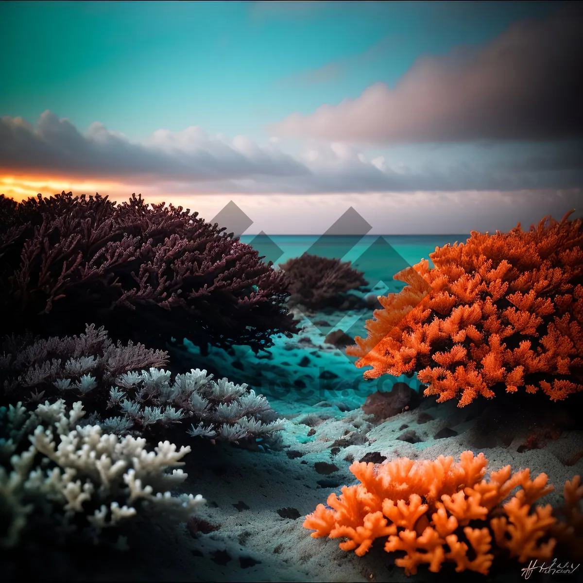 Picture of Colorful Coral Reef Underwater Landscape with Tropical Fish