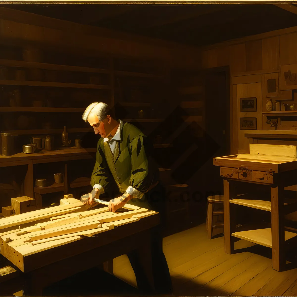 Picture of Smiling man playing marimba in office