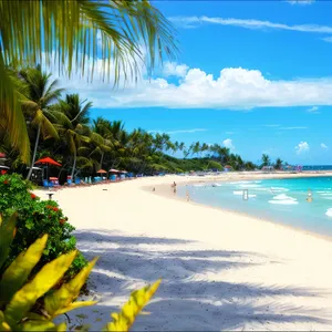 Tropical fruit waves on paradise beach