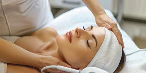 Healthy and Happy Brunette Lady Relaxing in Bedroom Spa