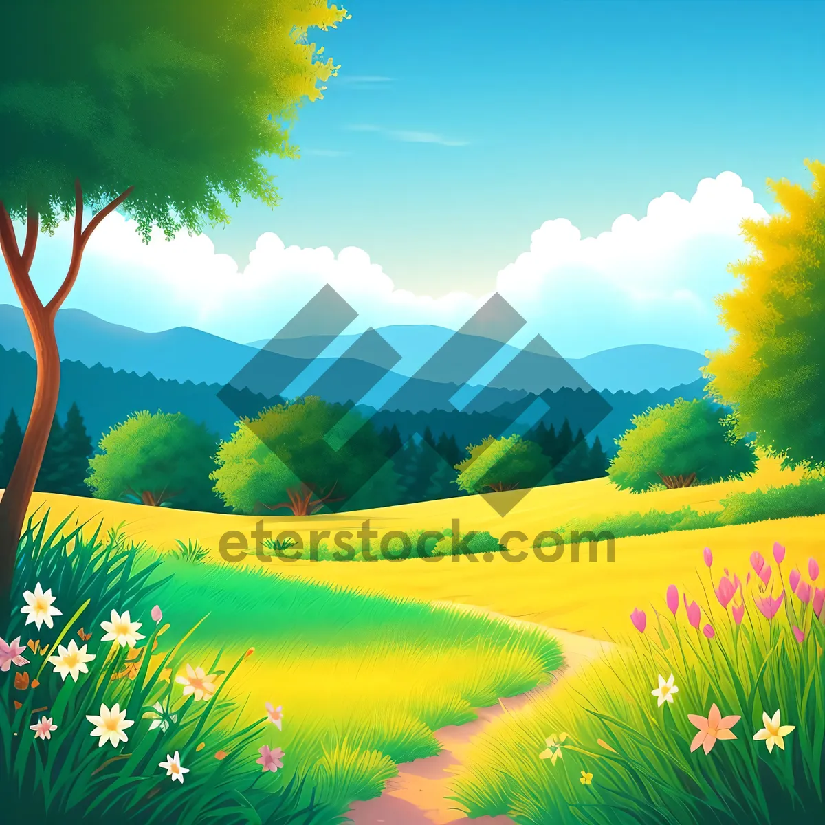 Picture of Idyllic countryside meadow under sunny skies