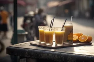 Fresh Fruit Breakfast Beverage with Ice and Candle