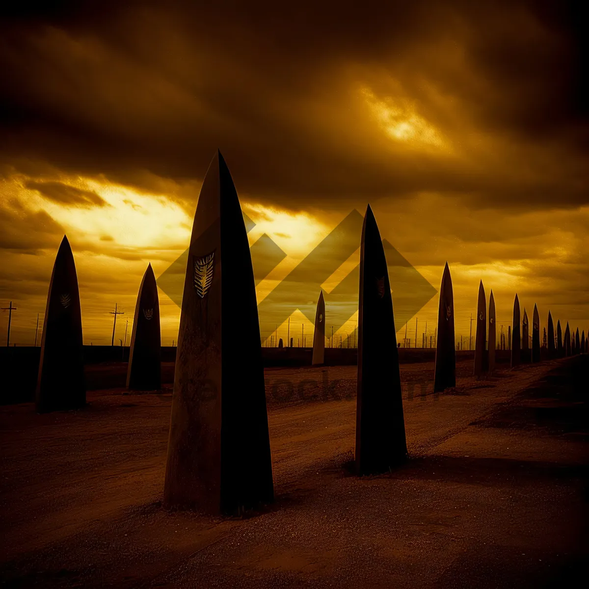 Picture of Sacred Sunset: Megalith Memorial in City Skyline