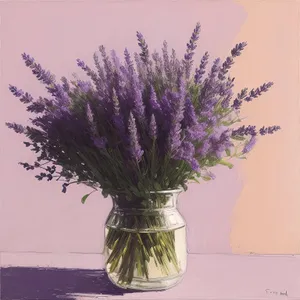 Vibrant floral vase with lavender hues.