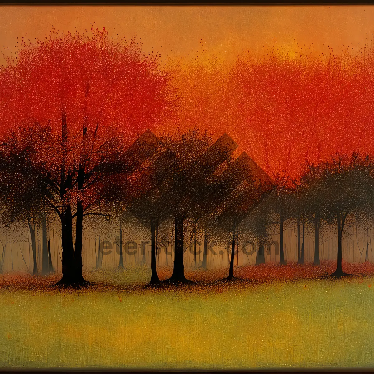 Picture of Enchanting Fall Sunset Over Rural Forest Landscape