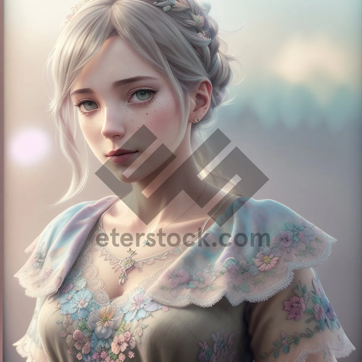 Picture of Enchanting Princess Portrait: Lovely Aristocratic Lady Posing in Wedding Dress