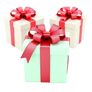 Shiny silk ribbon bow on festive gift box