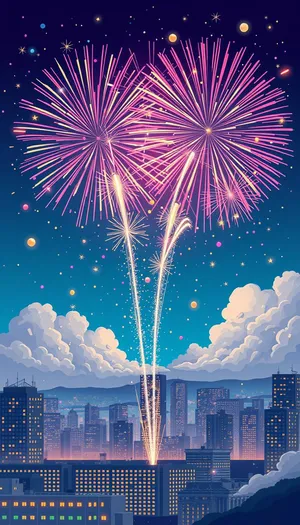 Nighttime Celebration with Colorful Fireworks Display in the Sky