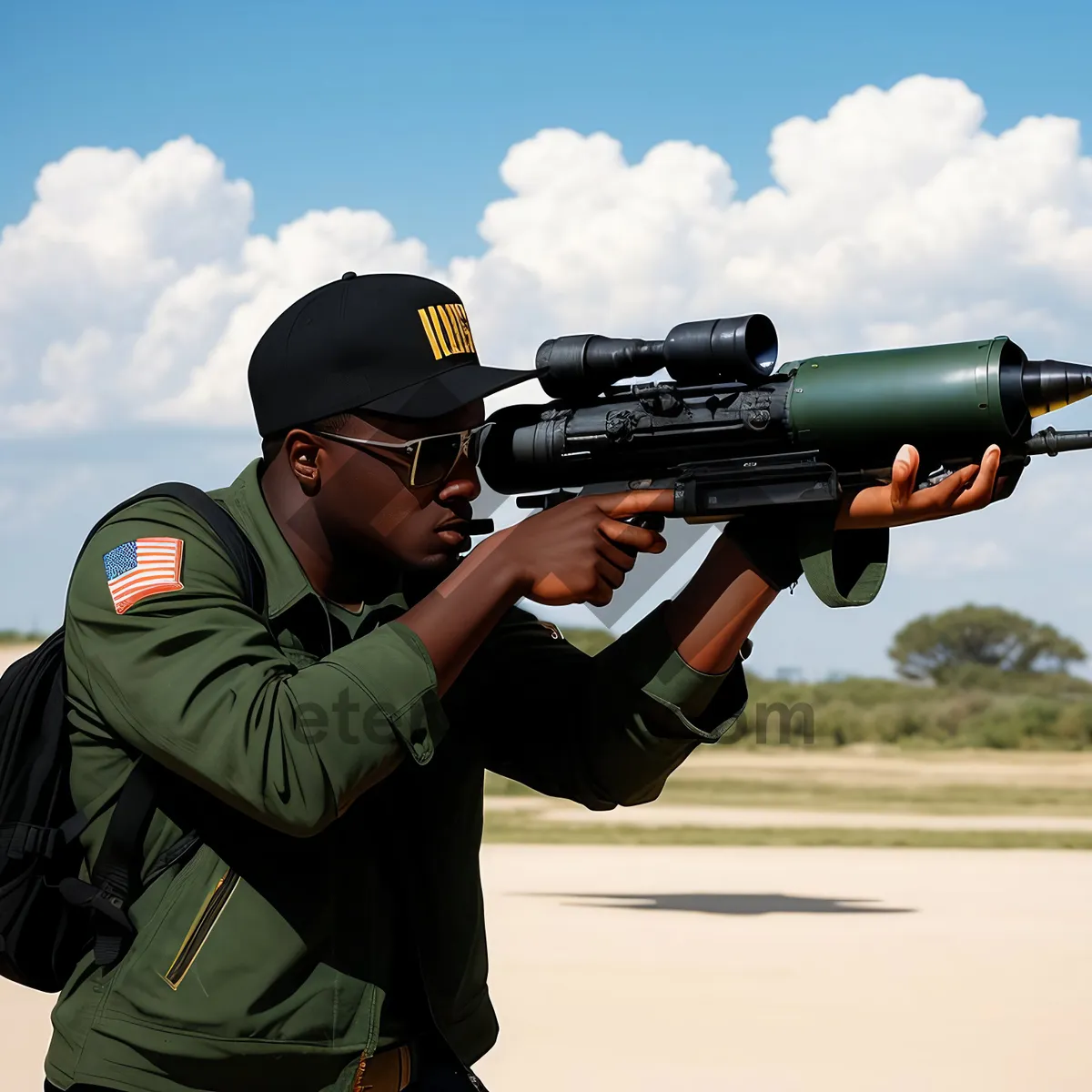 Picture of Combat-ready soldier armed with a rifle.