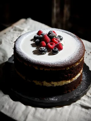 Delicious Berry Cream Cake with Fresh Fruits.