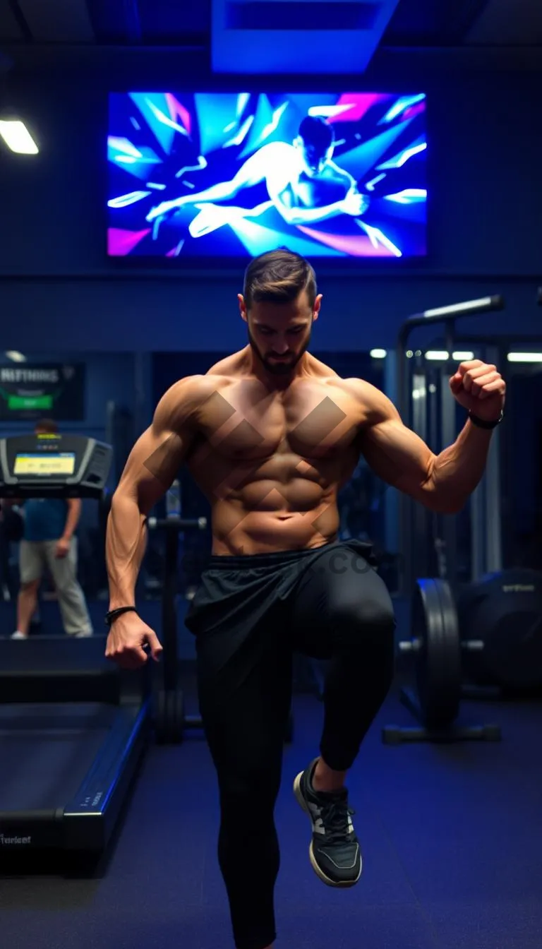 Picture of Attractive male athlete posing in fitness studio portrait.