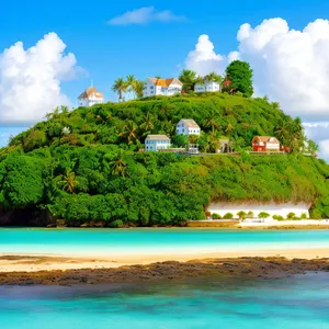 Tropical paradise beach with palm trees and turquoise water