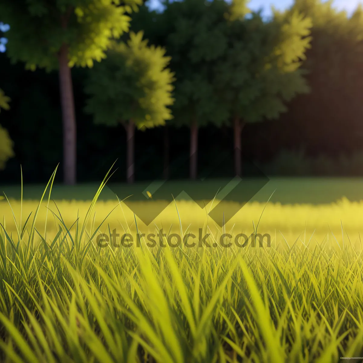 Picture of Sunlit Dandelion Field Surrounded by Wheat and Rapeseed