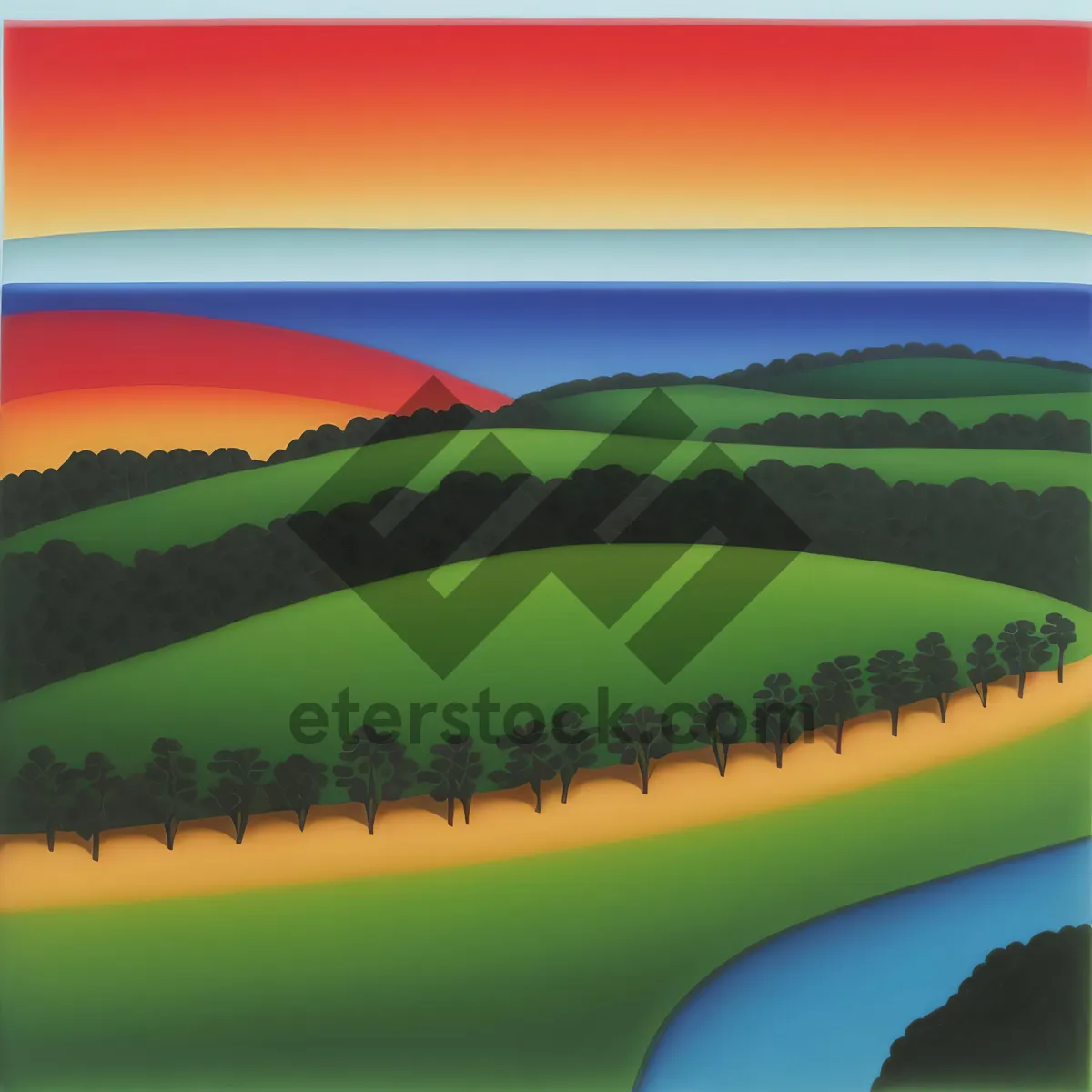 Picture of Serene Summer Countryside Landscape with Rolling Hills