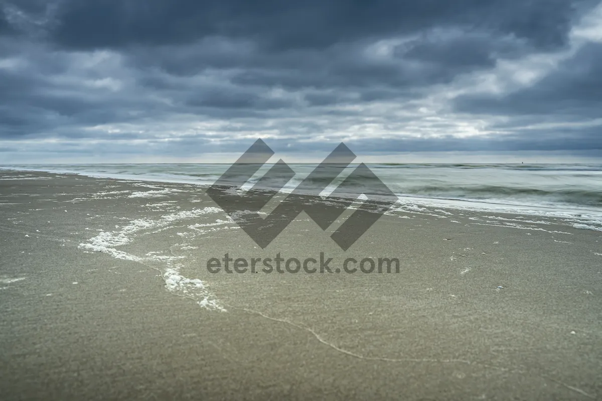 Picture of Tropical sunset on sandy beach with ocean waves